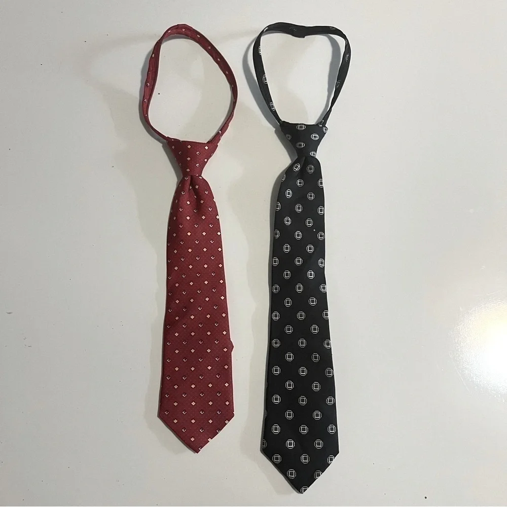 Two Class Club, boys, zipper adjustable neckties. One Red, the other black.